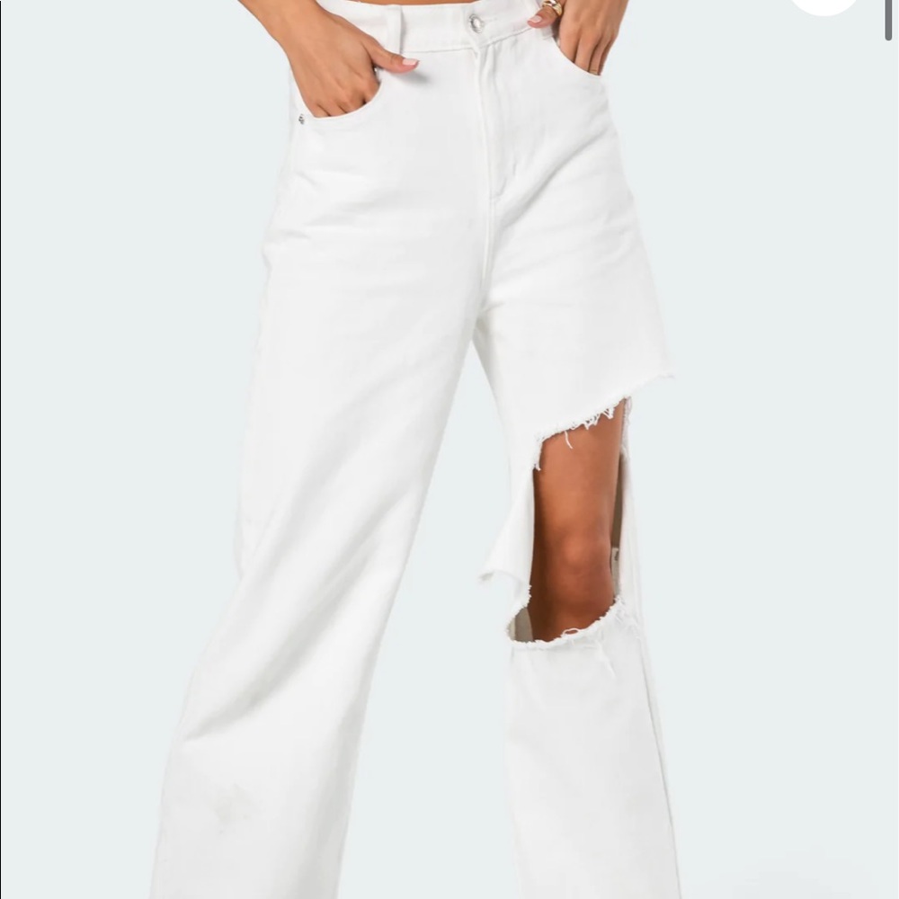 High Waisted White Wide Jeans